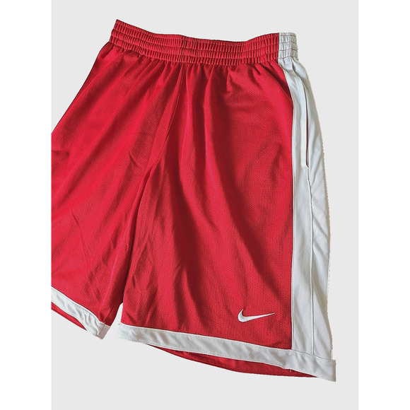 Y2K Nike Mesh Basketball Shorts Men's MEDIUM Red White Stripe Embroidered Swoosh - Picture 2 of 10